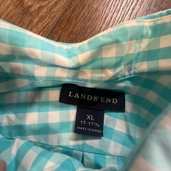 Men's Lands End Casual Button Down Shirt, Blue Gingham, Size XL - Picture 3 of 5